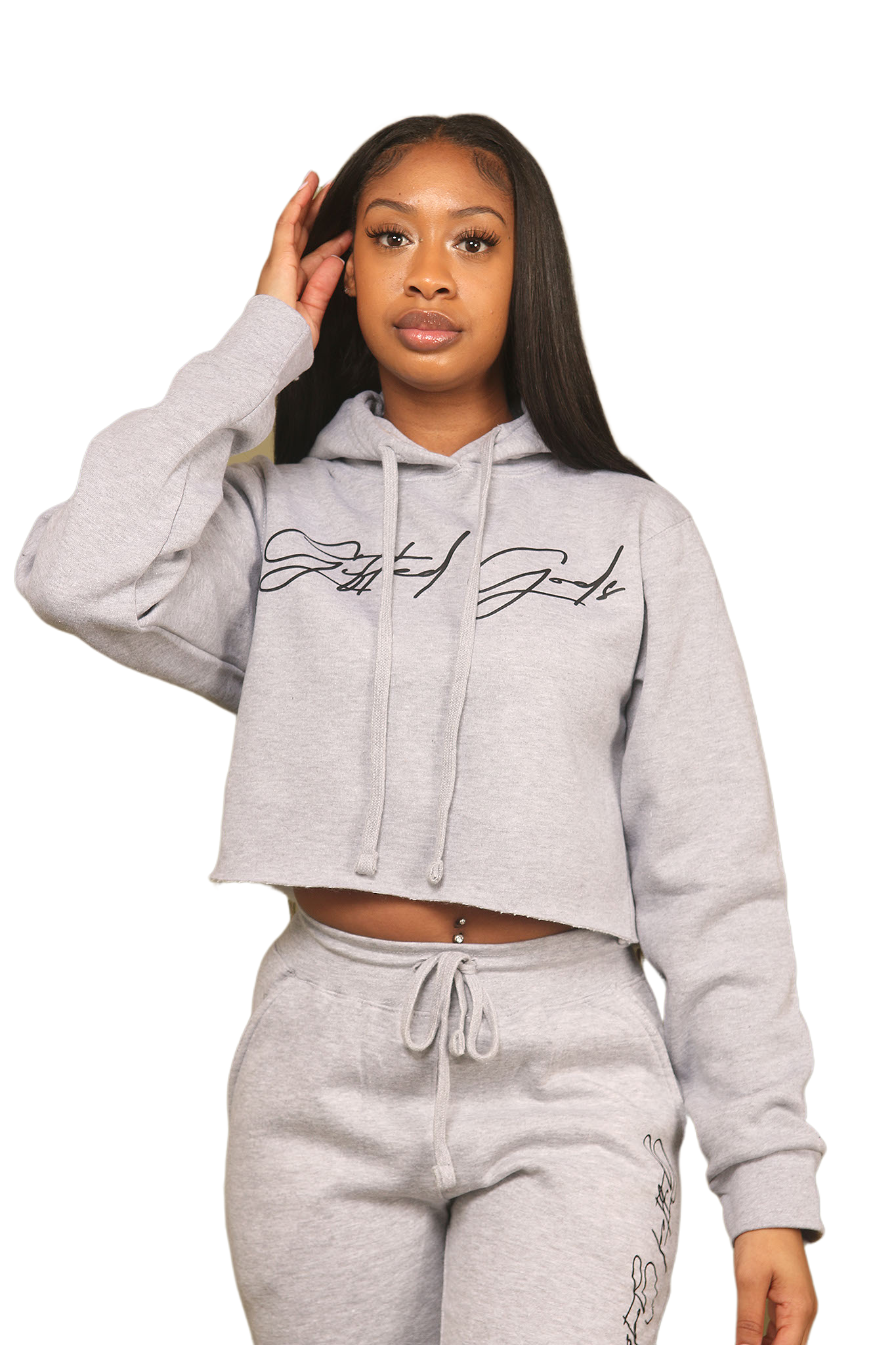 Essential Crop Top Sweat Suit (Heather Gray)