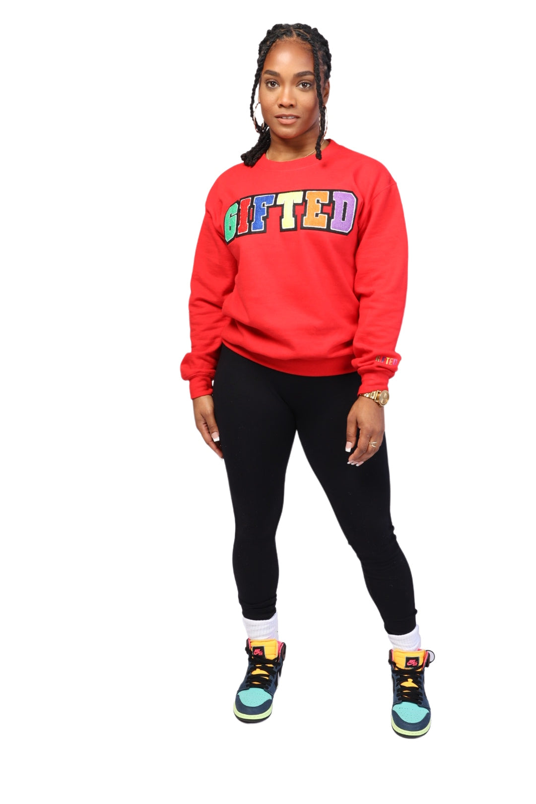 Gifted Chenille Crew Neck Sweatshirt- Red