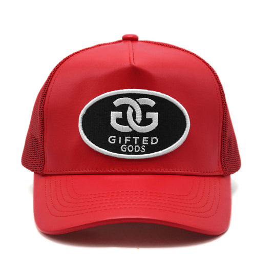 Gifted Gods Leather Trucker Hat (Red)