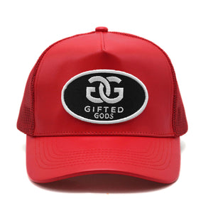 Gifted Gods Leather Trucker Hat (Red)