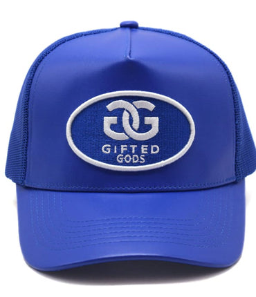Gifted Gods Leather Trucker Hat (Blue)