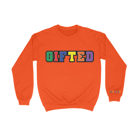 Gifted Chenille Crew Neck Sweatshirt- Orange