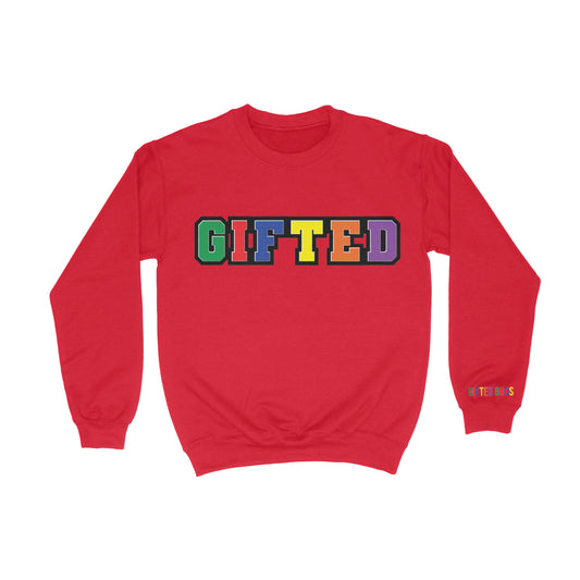 Gifted Chenille Crew Neck Sweatshirt- Red