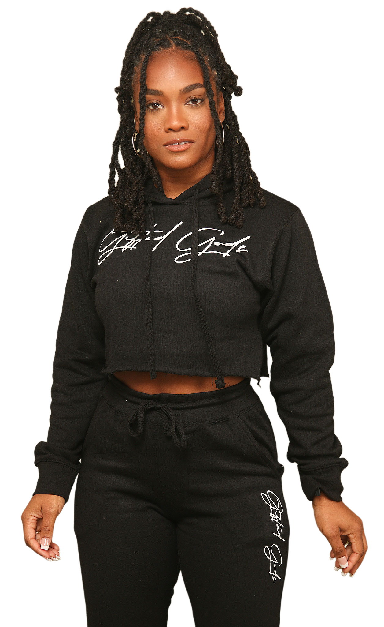 Essential Crop Top Sweat Suit (Black)
