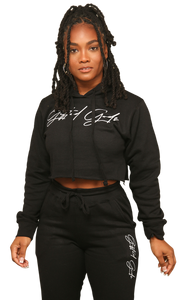 Essential Crop Top Sweat Suit (Black)