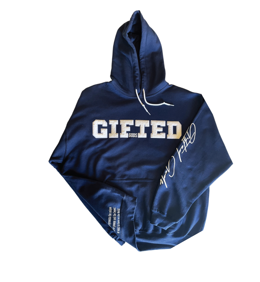 Gifted Chenille Dos Hoodie (Navy,White