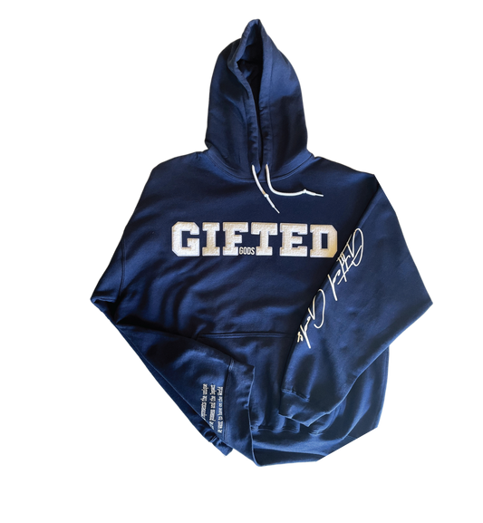 Gifted Chenille Dos Hoodie (Navy,White