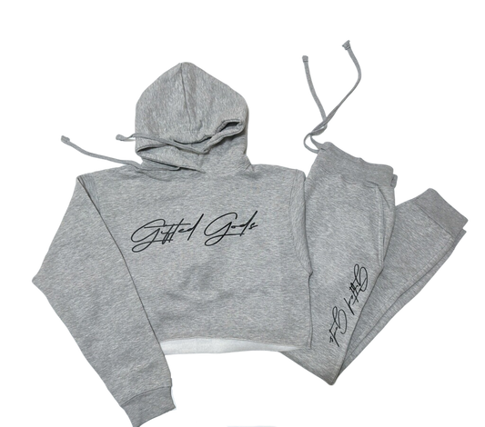 Essential Crop Top Sweat Suit (Heather Gray)