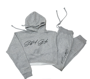 Essential Crop Top Sweat Suit (Heather Gray)