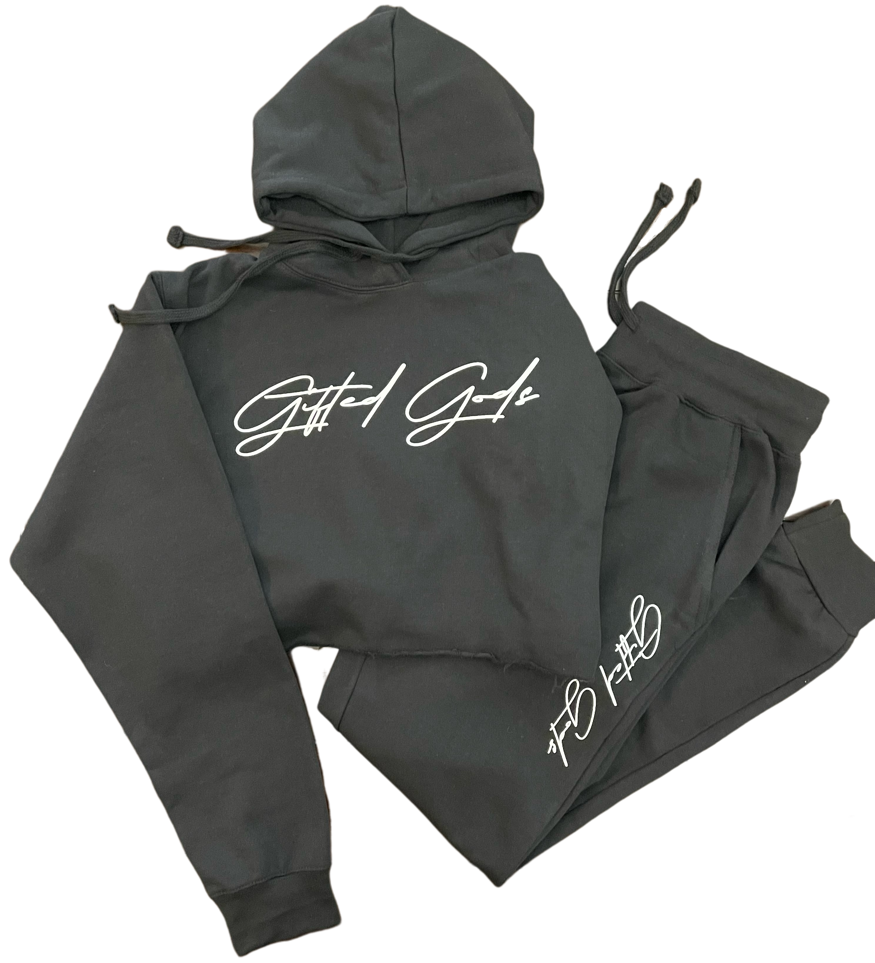 Essential Crop Top Sweat Suit (Black)
