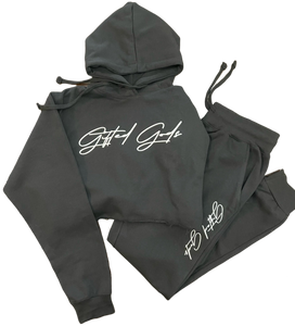 Essential Crop Top Sweat Suit (Black)